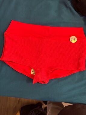 PINK Victoria's Secret Bright Red Textured High-Waist Bikini Bottoms